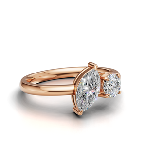 Anillo Toi Et Moi con diamante cultivado en laboratorio certificado por IGI, oro amarillo/blanco y rosa de 18 quilates, forma redonda y marquesa, anillo de compromiso para mujer - Product Image 2