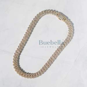 Joyería fina de plata 925 chapada en oro de 14K, collar de cadena de eslabones cubanos de moissanita de 12mm, cadena cubana helada estilo Hiphop sin cuello - Product Image 5