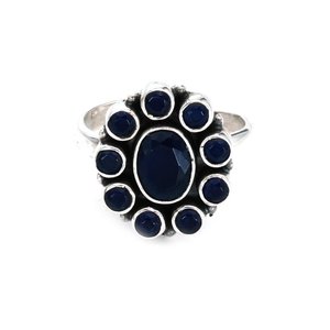 Anillo minimalista de Plata de Ley 925 con múltiples piedras con zafiro azul delicado, regalo de aniversario de boda para su fina Rings-R0339-GS - Product Image 4