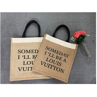Sac de courses en jute personnalisé, bicolore, origine Vietnam, avec poignées, fermeture éclair, écologique, réutilisable, motif lettres