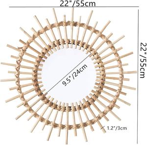Miroir mural en bambou tissé à la main |   Miroir décoratif bohème naturel - Product Image 3