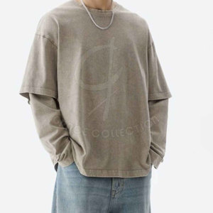 Style Street Wear coupe surdimensionnée avec 100% coton manches doubles T-shirts pour hommes personnalisés votre propre logo de marque - Product Image 2