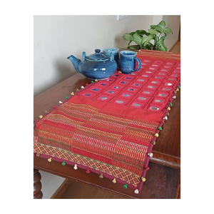 Classic Charm Delivered 100% Cotton Embroidered Floral Red Jacquard <b>Table</b> <b>Runner</b> 220 GSM 108 Inch India ISO Private Label FedEx - Product Image 2