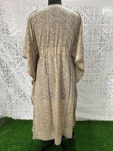 Pur coton indien main bloc caftan terreux élégant confortable vêtements de jour maman tenue robe d'été robe de nuit Bagru imprimer robes décontractées - Product Image 5