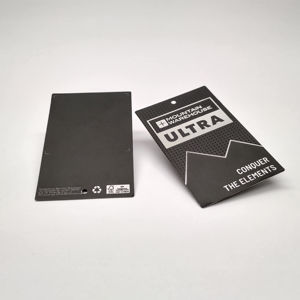 Timbre à chaud feuille d'argent étiquette volante noire étiquette de balançoire en papier Cert recyclé pour la conception de la mode tache UV marque de carte d'affichage brillante - Product Image 1