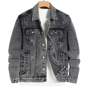 Veste en jean gris délavé pour homme, 100 % coton, boutonnée, manches longues, style décontracté, coupe classique, streetwear, vêtement d'extérieur - Product Image 1
