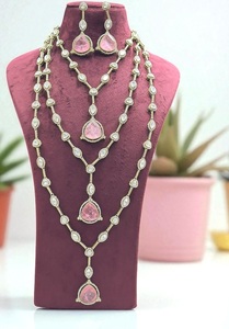 Stunning Best Quality Gold Plated Moissanite Kundan <b>Necklace</b> <b>Set</b> <b>Indian</b> Wedding Party Wear Collection Jewelry for Women - Product Image 3