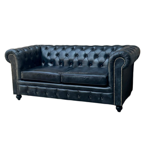 2 Seater Charcoal Black Leather Sofa | Tufted Chesterfield Couch with Rolled Arms for Living Room, Office & Lounge Decor USA - Product Image 2