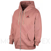 Mosaik Impex Logo kustom hoodie pria polos bulu kontras biru dan putih ukuran besar pakaian jalan berat berat