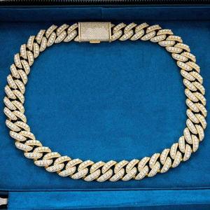 Moissanite 14mm Miami iced out Cuban Link <b>chain</b> Round Cut Diamonds 925 sterling <b>silver</b> - Product Image 1