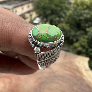 Anillo de Plata de Ley 925 turquesa de cobre verde al por mayor-Joyería fina hecha a mano única - Product Image 5