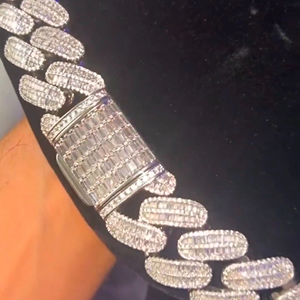 Cadena de Eslabones Cubanos Chapada en Rodio, Moissanita de Corte Redondo y Baguette, Regalo de Boda para Hombres, 14mm, Estilo Hip Hop, Plata de Ley 925 - Product Image 3