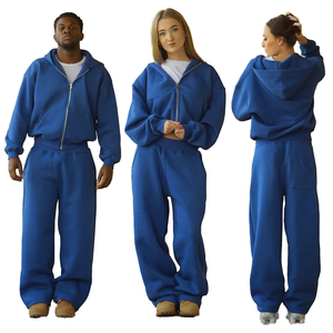 Baggy Zip up Tracksuit <b>Men's</b> 80% Cotton Fleece 20% Polyester Heavyweight Comfortable 500 GSM Oversize Track <b>Suit</b> <b>Men</b> Zipper - Product Image 1