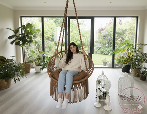 Premium Handmade <b>Macrame</b> Swing <b>Chair</b> Natural Cotton <b>Hanging</b> Seat for Indoor & Outdoor Custom Designs Available - Product Image 1