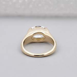 East West IGI Certified Diamond <b>Ring</b> Oval Engagement Half Bezel Set Solitaire with <b>Thick</b> Band - Product Image 5