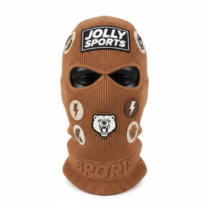 Balaclava pour femmes en tissu acrylique haute densité, tricoté, 230 GSM, respirant, masque d'hiver chaud avec logo de badge - Product Image 6