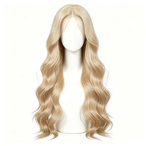 Perruque en cheveux humains blonds longs ondulés avec dentelle frontale 13*4, partie centrale pré-épilée - Product Image 1