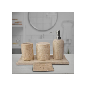 หินอ่อนชุดตกแต่งห้องน้ําชุดห้องน้ําหินอ่อนหินทราเวอร์ทีนอุปกรณ์ห้องน้ําชุดตู้ทําสบู่เหลวหินทราเวอร์ทีน - Product Image 1