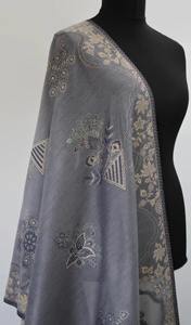 ผ้าคลุมไหล่แคชเมียร์สีเทาสง่างามสำหรับผู้หญิงผ้าขนแกะนุ่มอบอุ่นฤดูหนาวปักลายสไตล์ดั้งเดิมหรูหราในชีวิตประจำวัน - Product Image 2