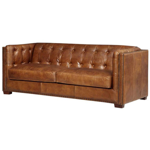 Sofá Chesterfield Moderno Industrial de 3 Plazas, Tapizado en Cuero Genuino, con Mechones, Giratorio, para Sala de Estar, Muebles para Villa - Product Image 1