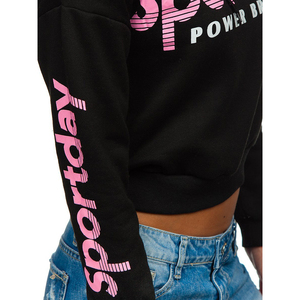 Sudadera con hombros caídos para mujer, estilo casual de invierno, tejido polar, logotipo frontal, estilo moderno - Product Image 4