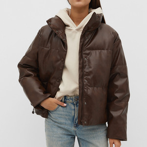 Chaqueta de cuero marrón oscuro personalizada Puffer, abrigo de invierno bordado transpirable de talla grande para mujer, moda 2023 - Product Image 4
