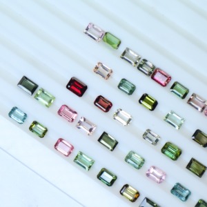 Natural 6x4mm turmalina Esmeralda Baguette corte piedra preciosa Multicolor piedra semipreciosa pulida para la fabricación de joyas - Product Image 3