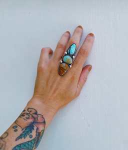 Anillo de Plata de Ley con Engaste de Bisel Ovalado de Turquesa de 2 o 3 Piedras, Hecho a Mano, Diseño Personalizado para Bodas y Fiestas - Product Image 3