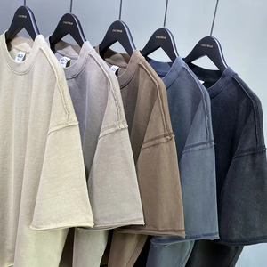 เสื้อยืดผู้ชายคุณภาพสูง ล้างสีแบบแอซิด ผ้าคอตตอน 100% หนานุ่ม ทรงโอเวอร์ไซส์ คอเปล่า ทรงบ็อกซี่ น้ำหนักมาก - Product Image 3