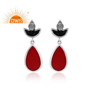 Pendientes colgantes de piedras preciosas cultivadas de Coral de plata de ley oxidada superventas, joyería personalizada para mujer, regalo para ella - Product Image 4
