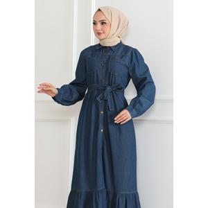 Vestido Vaquero Estilo Casual Azul Oscuro 19225 con Detalle de Volantes - Product Image 2