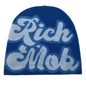 Bonnet unisexe en laine jacquard mohair de qualité supérieure avec logo personnalisé OEM 2024 Nouveau Bonnet en tricot acrylique respirant avec logo personnalisé - Product Image 4