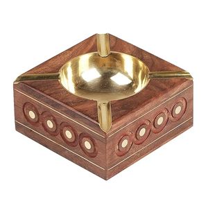 Boîte en bois moderne de luxe avec finition en noyer cendrier en forme de couvercle en métal plaqué cuivre porte-conteneur en gros - Product Image 6