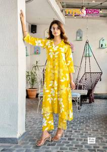 Exclusif rayonne coton imprimé A-ligne col motif poche Co-Ord ensemble indien pakistanais tenue décontracté pour les fêtes d'été en gros - Product Image 5
