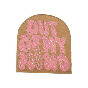 Bonnet en tricot d'hiver personnalisé avec logo intégral, motif diamant rayé, style Y2K, orné de strass, pour femme - Product Image 3