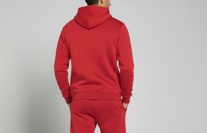 ชุดวอร์มฤดูหนาวแบบมีฮู้ด สีแดง สำหรับทุกเพศ สกรีนโลโก้ได้ ระบายอากาศ ป้องกันแบคทีเรีย ผ้าฝ้ายฟลีซ 100% ลายเรียบ แบบลำลอง มีเชือกผูก - Product Image 4