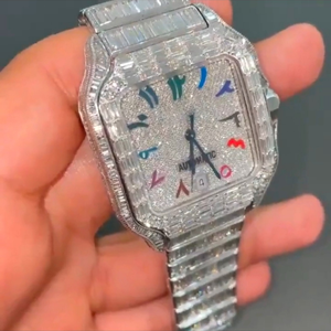 นาฬิกาเพชรระบบกลไก2024สุดหรูนาฬิกาฮิปฮอปทำจากสแตนเลสสตีล VVS Moissanite เรือนเย็นสำหรับผู้ชายผู้หญิง - Product Image 6