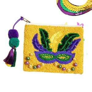 Handmade New Fashionable Mini Zipper Beaded Coin <b>Purse</b> Card Holder Special Festivals <b>Small</b> Wallet for Women Girls-Mardi Gras - Product Image 3