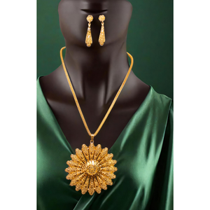 Flower Designed Necklace Earrings <b>Set</b> with 22Ct <b>Gold</b> Plated Premium Necklace Earrings <b>Set</b> For Women Wear <b>Jewelry</b> - Product Image 1