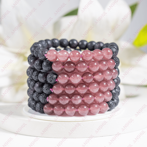 Difusor de Lava de Diseño Clásico con Turmalina Rosa, Pulsera de Cuentas Redondas de 8mm, Gema Curativa Premium para Meditación - Product Image 1