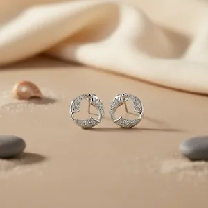 Boucles d'oreilles Huggie pour femmes en argent 925 plaqué argent, micro-incrustation géométrique, classiques, à porter au quotidien - Product Image 2