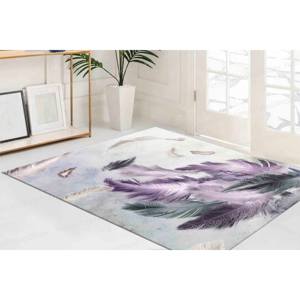 Alfombra con estampado de plumas moradas y grises, alfombra moderna contemporánea, alfombra de chenilla - Product Image 2