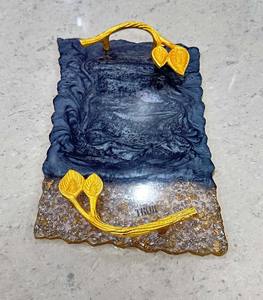 Bandeja decorativa de resina con asas doradas, bandeja de resina auténtica, joyería hecha a mano, bandeja de Perfume Catchall para mostrador, tocador - Product Image 6