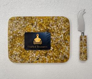 Food Grade Cheese Boards With Butter Knives Set Epoxy <b>Resin</b> with embedded <b>stones</b> Design cheese Cutting Platter Households item - Product Image 4