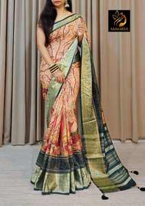Latest Fashionable Maruti Fashion MF421 Embossed Digital Print Pure Heavy <b>Silk</b> <b>Fabric</b> Saree for Women India Pakistan Wedding - Product Image 4