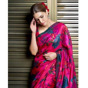 El último diseñador étnico Georgette Saree La mayoría de las tendencias Ropa de fiesta Bordado alto Encaje Trabajo Impresión digital Hermosa Sari - Product Image 1