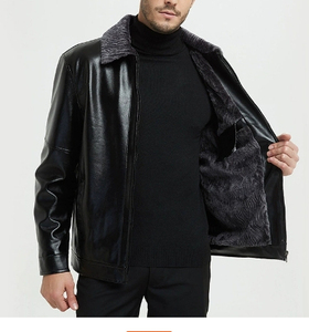 Vente en gros Veste en cuir de mouton style rue pour hommes col montant longue longueur logo avant hiver ODM fermeture à glissière mince - Product Image 6