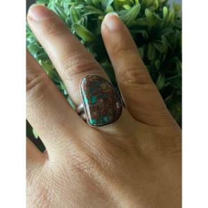 Navajo Handmade Royston <b>Turquoise</b> Sterling Silver Oval Cluster <b>Ring</b> Size 8.5 - Product Image 2