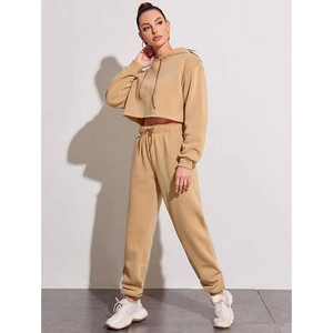 Ensemble deux pièces pour femme, imprimé personnalisé, hiver, uni, sweat à capuche à manches longues, pantalon de survêtement en polaire, imperméable - Product Image 5