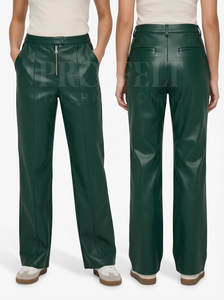 Pantalon en cuir sur mesure en gros, style tendance, vêtements de soirée, fermeture éclair, ceinture à la taille, pantalon en cuir droit ajusté pour femmes - Product Image 6